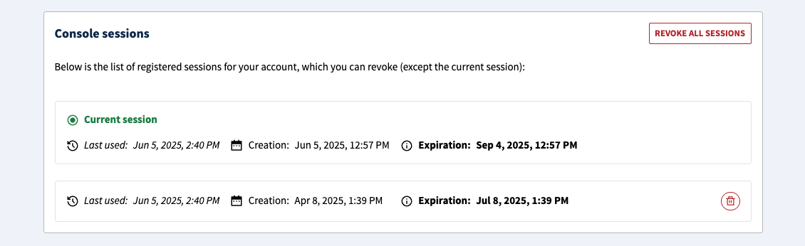 Manage sessions in Clever Cloud Console